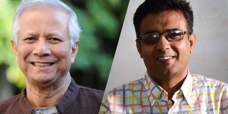 ড. মুহাম্মদ ইউনূস (বামে), বার্তাসংস্থা এএফপির ব্যুরো চিফ শফিকুল আলম (ডানে)। ছবি: সংগৃহীত